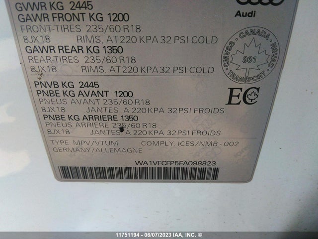 WA1VFCFP5FA098823 Audi Q5 Prestige