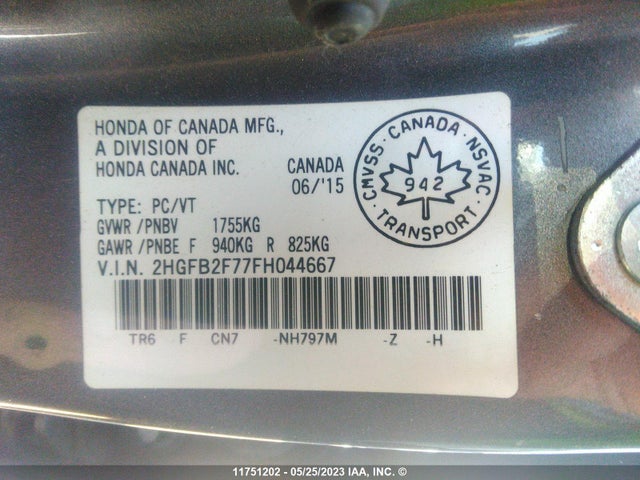Honda Civic Sedan Touring 2015 2HGFB2F77FH044667 Image 9
