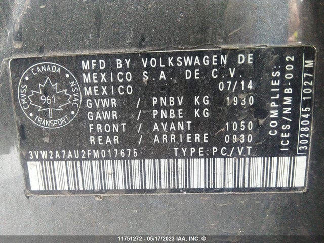 Volkswagen Golf Tdi 2015 3VW2A7AU2FM017675 Image 9