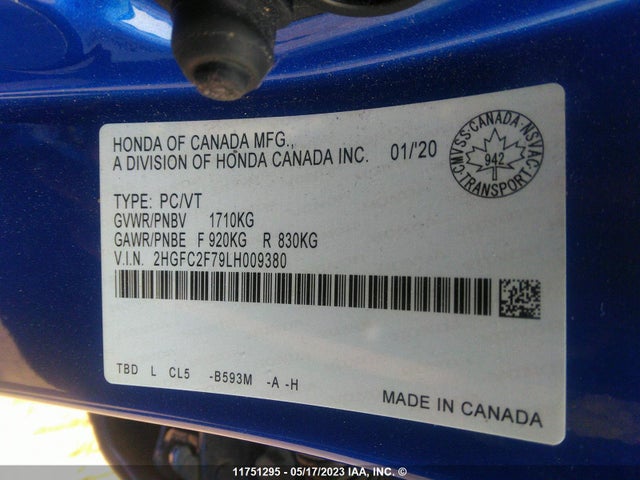 Honda Civic Ex 4dr 2020 2HGFC2F79LH009380 Image 9