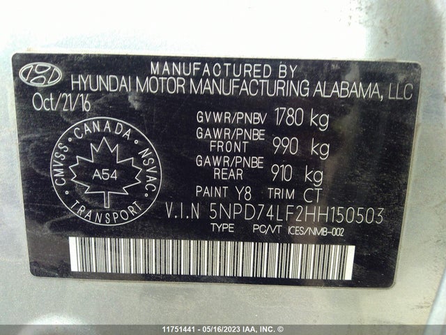 Hyundai ELANTRA SE 2017 5NPD74LF2HH150503 Image 11