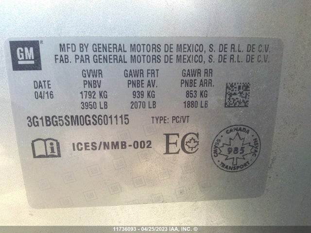 Chevrolet Cruze Premier 2016 3G1BG5SM0GS601115 Image 9