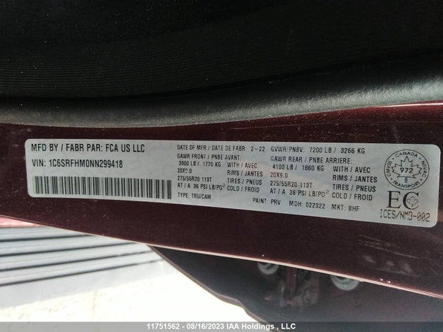 1C6SRFHM0NN299418 RAM 1500 Limited