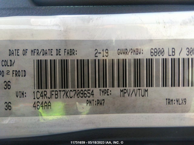 1C4RJFBT7KC709654 Jeep Grand Cherokee Limited