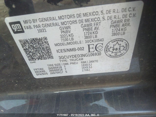 Chevrolet Silverado Ltd K1500 2022 3GCUYDED3NG106930 Image 10