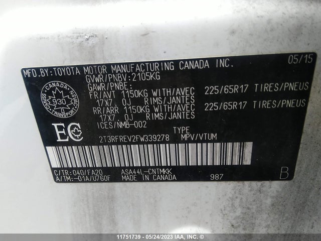 Toyota Rav4 Xle 2015 2T3RFREV2FW339278 Image 11