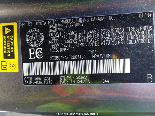 2T2BC1BA7FC001491 Lexus RX 450H