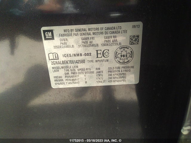 Chevrolet EQUINOX LT 2014 2GNALBEK7E6142580 Image 9