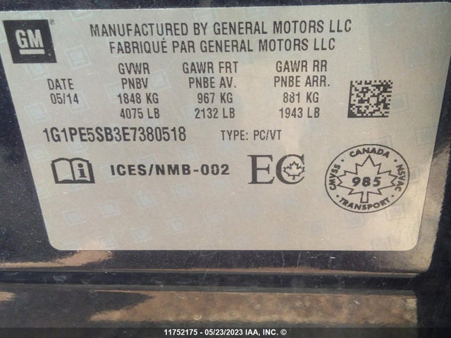 Chevrolet Cruze 2lt 2014 1G1PE5SB3E7380518 Image 9