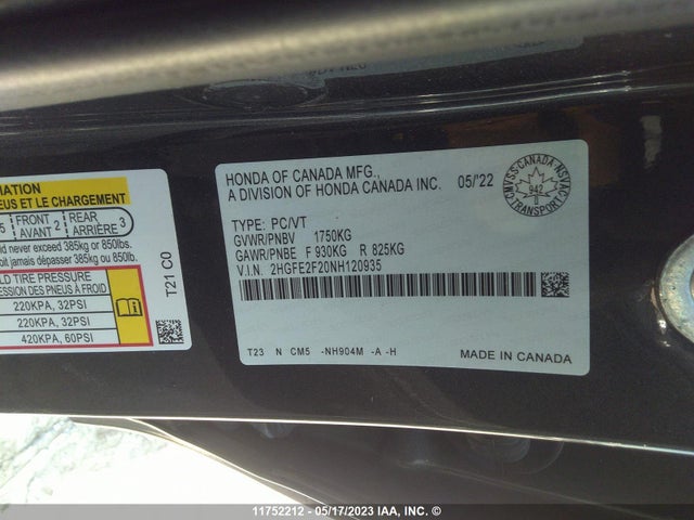 Honda CIVIC 2022 2HGFE2F20NH120935 Image 10