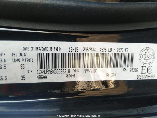1C4NJRABXGD580318 Jeep Patriot North