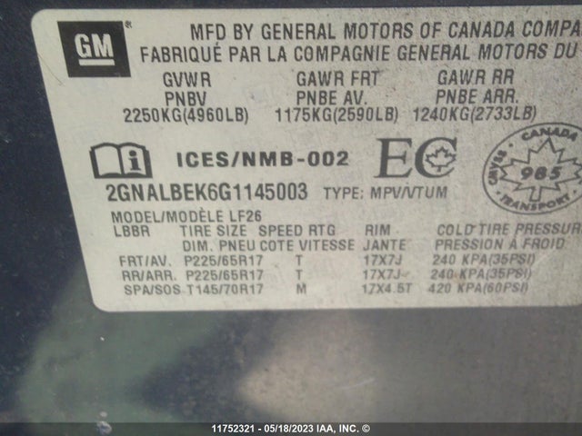 Chevrolet EQUINOX LS 2016 2GNALBEK6G1145003 Image 9