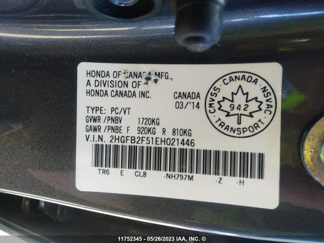 Honda Civic Sedan Ex 2014 2HGFB2F51EH021446 Image 9