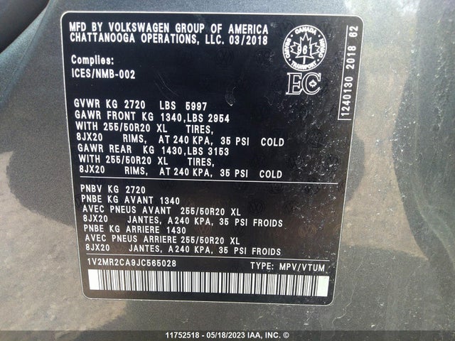 1V2MR2CA9JC565028 Volkswagen ATLAS SEL
