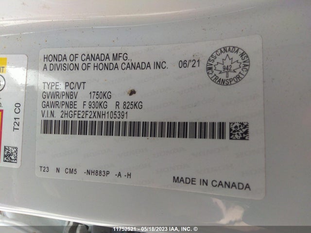 Honda Civic Sedan Lx 2022 2HGFE2F2XNH105391 Image 10