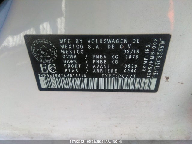 3VWE57BU7KM011218 Volkswagen JETTA SEL