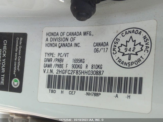 Honda Civic Ex 4dr 2017 2HGFC2F85HH030887 Image 9
