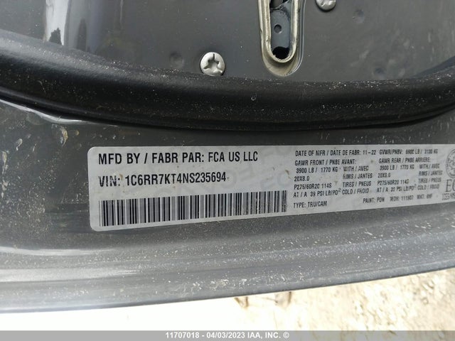 1C6RR7KT4NS235694 RAM 1500 Classic Tradesman