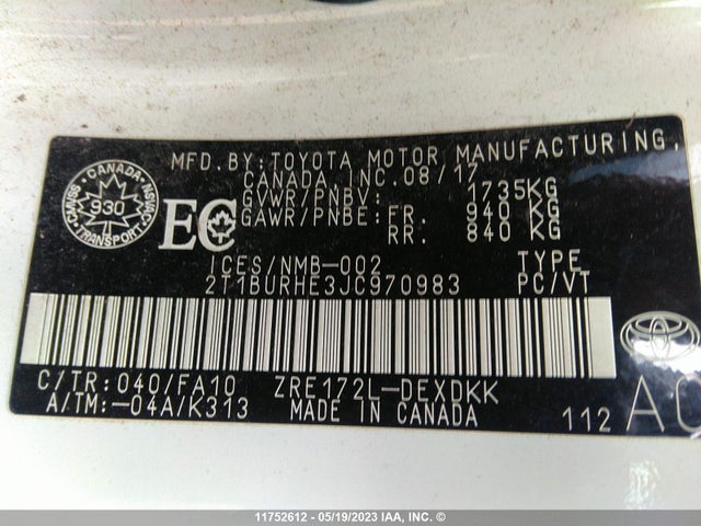 Toyota Corolla Ce/se/le 2018 2T1BURHE3JC970983 Image 9