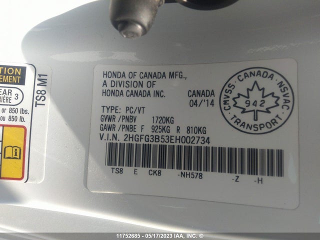 Honda Civic Lx 2014 2HGFG3B53EH002734 Image 10