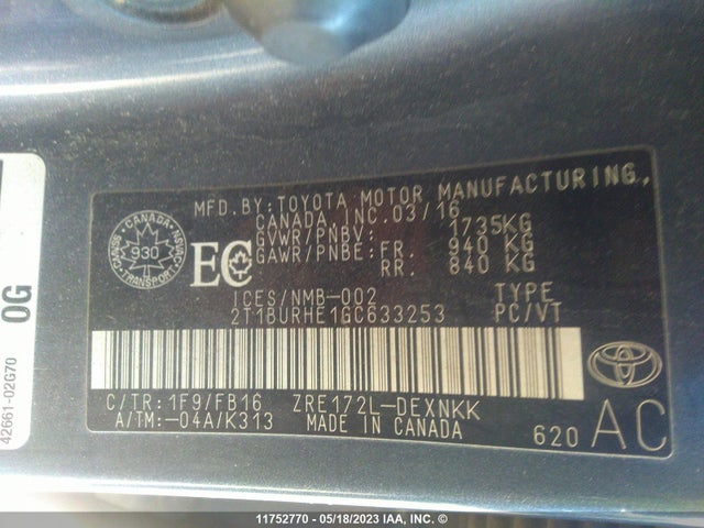 Toyota COROLLA CE/S/LE 2016 2T1BURHE1GC633253 Image 9