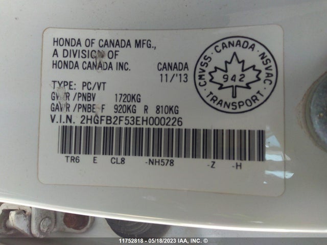 Honda Civic 2014 2HGFB2F53EH000226 Image 9