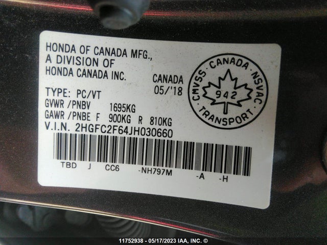 Honda Civic Lx 2018 2HGFC2F64JH030660 Image 9