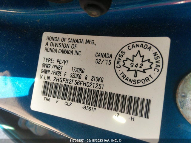Honda Civic Lx 2015 2HGFB2F56FH021251 Image 9