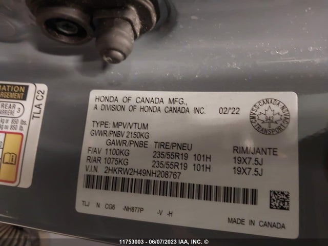 Honda Cr-v Sport 2022 2HKRW2H49NH208767 Image 9
