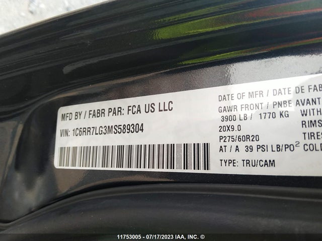 1C6RR7LG3MS589304 RAM 1500 Classic Slt