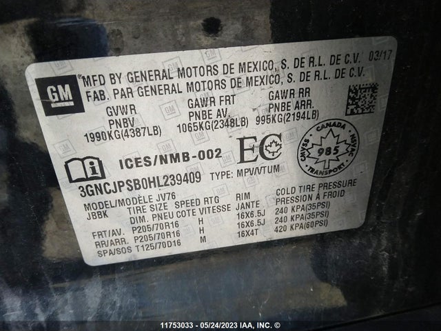 Chevrolet TRAX 1LT 2017 3GNCJPSB0HL239409 Image 9