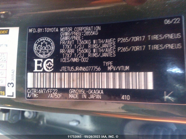 Toyota 4runner Trail 2022 JTETU5JR4N6077756 Image 9