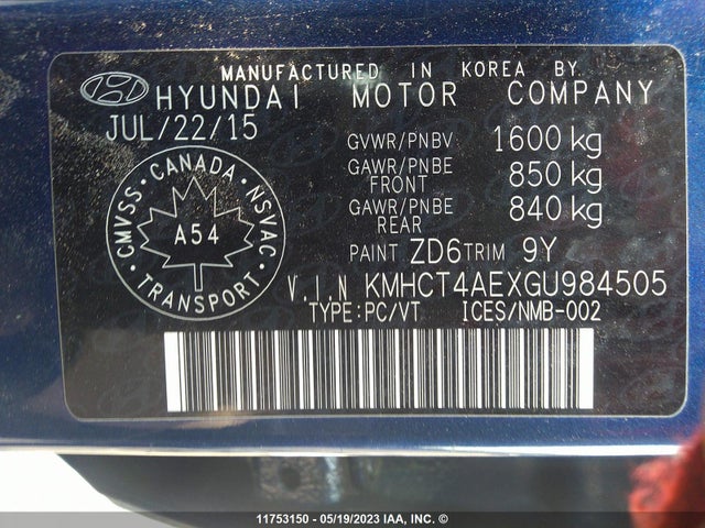 Hyundai ACCENT SE 2016 KMHCT4AEXGU984505 Image 11