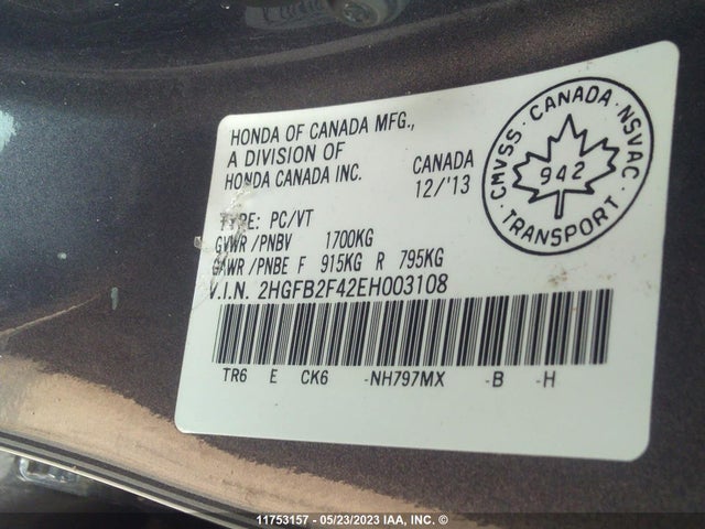 Honda Civic Lx 2014 2HGFB2F42EH003108 Image 9