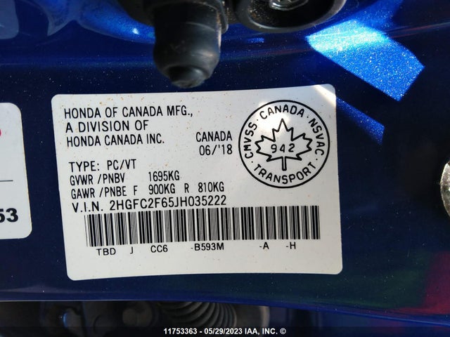 Honda Civic Lx 2018 2HGFC2F65JH035222 Image 9