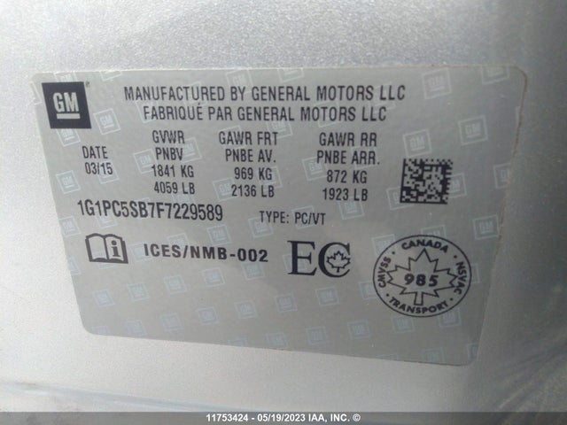 Chevrolet CRUZE LT 2015 1G1PC5SB7F7229589 Image 10