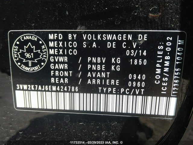3VW2K7AJ6EM424786 Volkswagen JETTA S