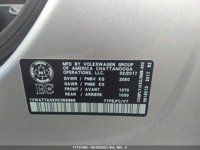 1VWAT7A3XHC056886 Volkswagen PASSAT S