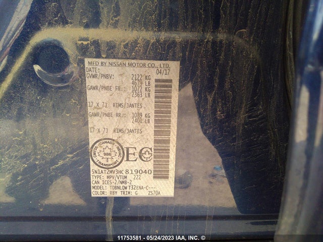 Nissan Rogue Sv/sl 2017 5N1AT2MV3HC819040 Image 9