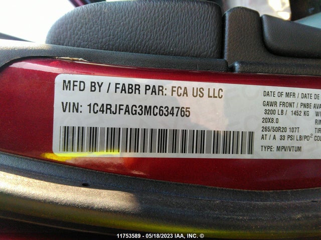 1C4RJFAG3MC634765 Jeep Grand Cherokee Laredo