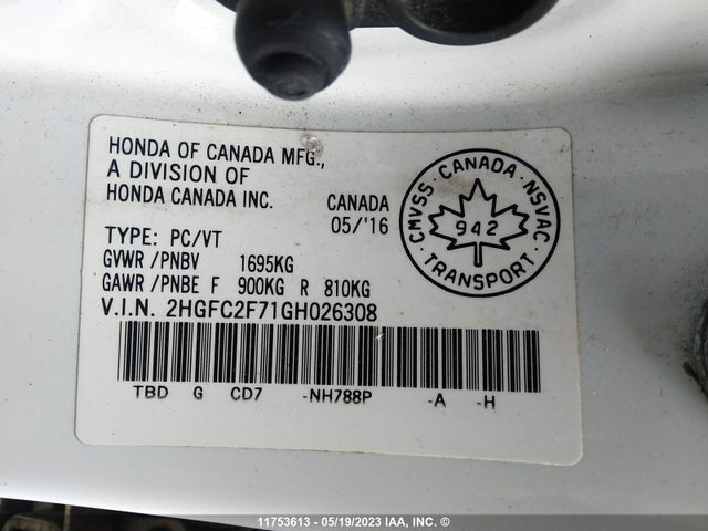 Honda CIVIC EX 2016 2HGFC2F71GH026308 Image 10