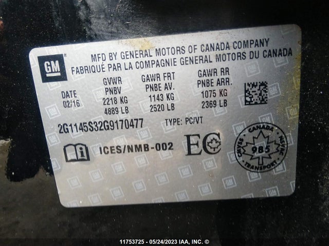 Chevrolet IMPALA LTZ 2016 2G1145S32G9170477 Image 9