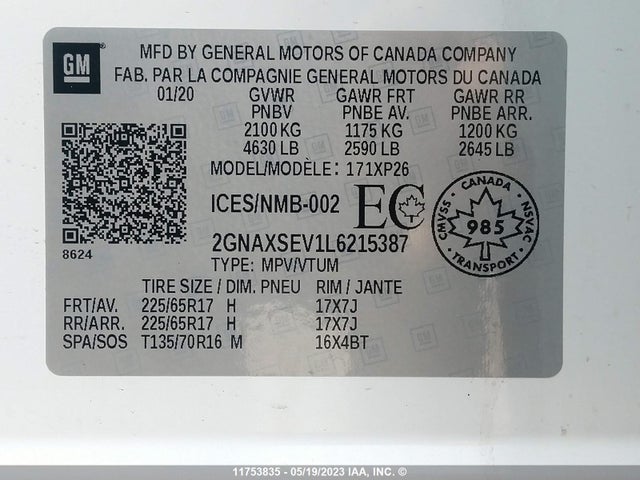 Chevrolet EQUINOX LS 2020 2GNAXSEV1L6215387 Image 9