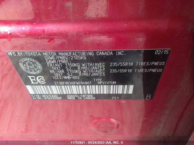 Toyota Rav4 Limited 2015 2T3DFREV0FW294867 Image 10