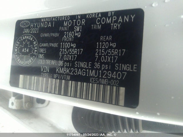 Hyundai Kona Sel 2021 KM8K23AG1MU129407 Image 9