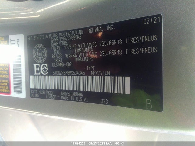 Toyota Highlander Xle 2021 5TDGZRBH8MS534345 Image 10
