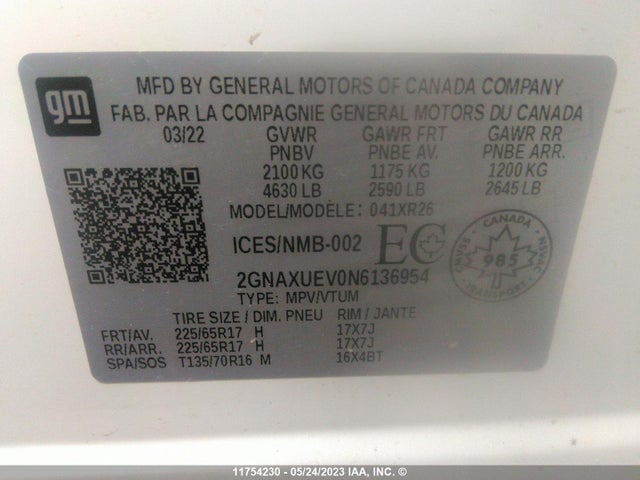 Chevrolet EQUINOX LT 2022 2GNAXUEV0N6136954 Image 9