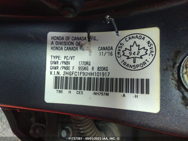 Honda Civic Touring 2017 2HGFC1F90HH101917 Image 9