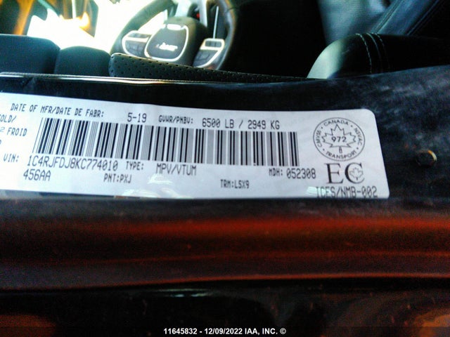 1C4RJFDJ8KC774010 Jeep Grand Cherokee Srt-8