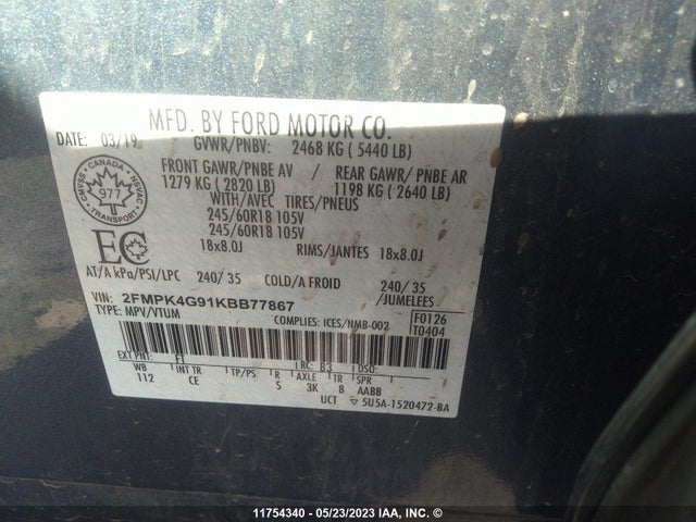 Ford EDGE SE 2019 2FMPK4G91KBB77867 Image 9